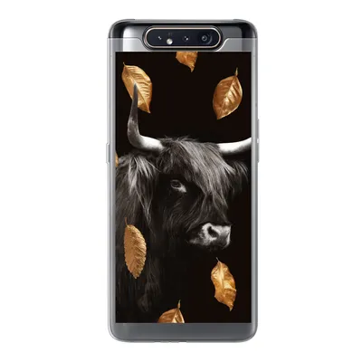 Produktbild von MuchoWow® Handyhülle Schutzhülle Hülle für Samsung Galaxy A80 Schottischer Highlander - Blätter - Gold - Schwarz Silikon Softcase Handy Hülle - Schutzdeckel