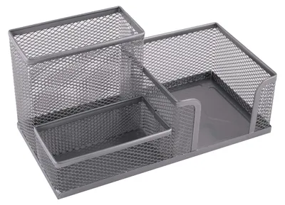 Immagine prodotto di Organizzatore da scrivania Leviatan | portapenne portapenne in metallo per scrivania | vassoio per ufficio con rete porta appunti | 205x103x98mm color argento