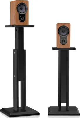 Produktbild von Lautsprecherständer Höhenverstellbar 65-85cm, für Satelliten 4 bis 10 Zoll | Boxenständer Holz für Regallautsprecher, bis 20 kg Tragkraft, 2er-Set, Schwarz