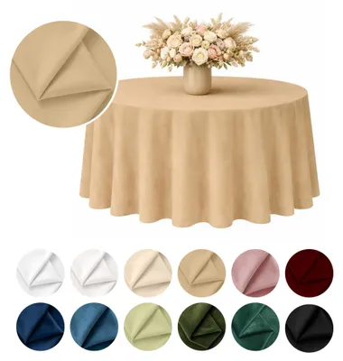 Produktbild von Runde matte Velours-Tischdecke in Cappuccino Ø 320 cm – Elegant und formstabil