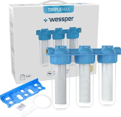 Produktbild von Wessper 10" 3-Stufen ¾ Zoll IG Wasserfilter Vorfilter System Hauswasseranlage Brunnen