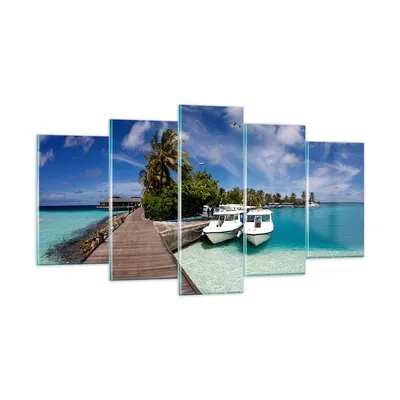 Produktbild von Bilder auf glas - Maledische Insel Archipel Ozean Hütte - 160x85cm - Glasbilder - Wandbilder - Kunstdruck - Wanddekoration aus Glas - Glas Bilder - Wandbild auf Glas - GEA160x85-0436