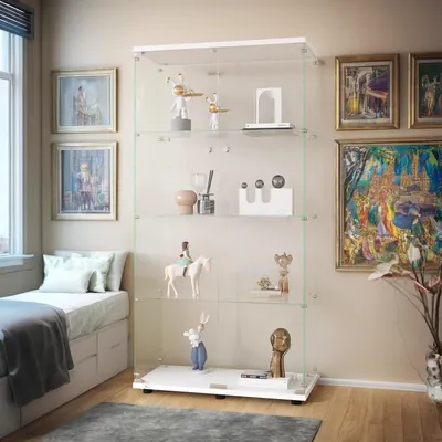 Image de Vitrine en verre, dimensions 164 x 80,5 x 36,5 cm, 2 portes, serrure, couleur blanche