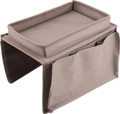 Produktbild von Stück Sofa-Armlehnen-Aufbewahrungstasche mit TV-Fernbedienung und Getränkehalter (Braun), 19 cm