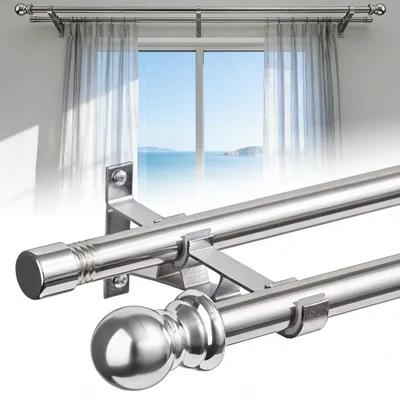 Doppel-Gardinenstange 2,5 cm, silber, 76-366 cm, verstellbar