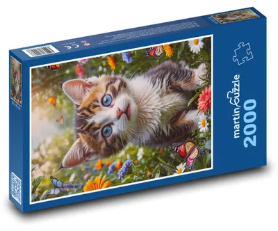 Zdjęcie produktu dla Puzzle 2000 Kociątko w Kwiatach - martinpuzzle