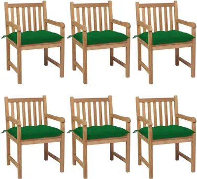 Produktbild von Gartenstühle 6 Stk. mit Grünen Kissen Massivholz Teak