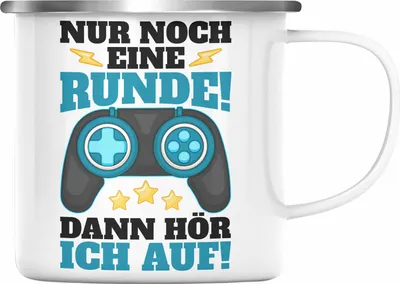 Produktbild von Trendation - Gamer Emaille Tasse Geschenk Jungen Zocker Mitbringsel Männer Emaille Tassen Zocken Gaming Geschenkideen Kinder PC Zubehör Spruch Lustig (Silber)