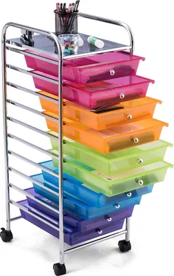 Produktbild von Rollwagen Schublade, Rollschrank Rollcontainer mit Schublade 10 Faechern, Haushaltswagen auf Roll, Badtrolley, Farbewahl, Metall, PP (Farbig)