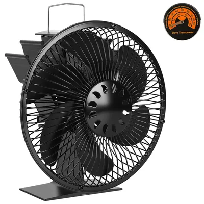 Produktbild von Vigevee Kaminofen Ventilator 6 Flügel mit Edelstahl-Schutzgitter, wärmebetrieben, mit Thermometer