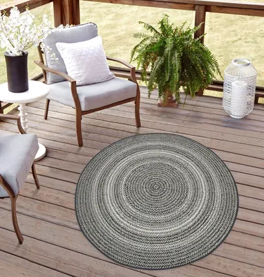 Produktbild von Rikmani robuster Outdoor Teppich rund Wetterfest, UV-beständig für Balkon, Terasse,  für Küche, Esszimmerteppich