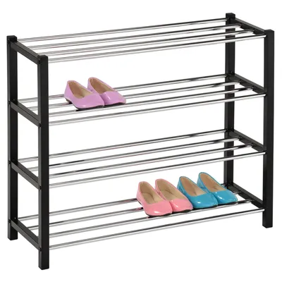 Produktbild von Schuhregal DUBLIN mit 4 Ablagen in schwarz. Robustes Metallregal für Flur Schuhaufbewahrung. Schuh-Organizer Schuhablage dielen- & flurmöbel