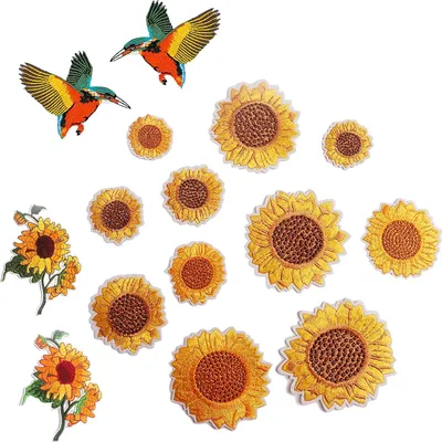 Produktbild von 15 Blumen-Patches zum Aufbügeln, Bestickte Sonnenblumen-Patches, Blumen-Patches, Set Bügel-Patches, Geeignet für Kleidung, Vorhänge, Rucksäcke usw. (Gelb)