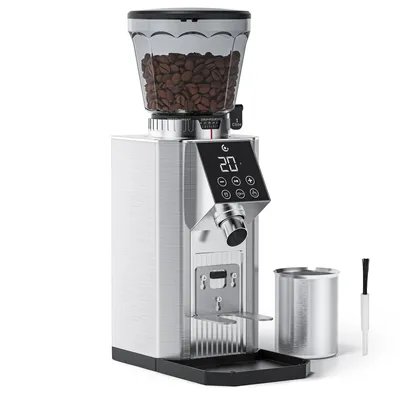 Produktbild von AMZCHEF Elektrische Kaffeemühle mit 45 Mahlgraden, 40 mm Edelstahl-Kegelmahlwerk, Antistatik-System, Touchscreen, 300 g Bohnenbehälter