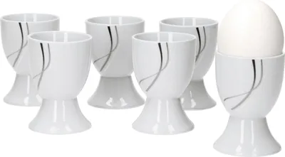 Obrázek produktu pro Van Well sada 6 kalíšků na vajíčka Silver Night single, kulatý Ø 50 mm, v 70 mm, stojánek na vajíčka, liniový dekor