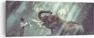 Produktbild von Bild auf Leinwand - Leinwandbild - Elefant Dschungel Stoßzahn - 140x50cm - Wand Bild - Wanddeko - Leinwanddruck - Bilder - Kunstdruck - Wanddekoration - Leinwand bilder - Wandkunst - AB140x50-3486