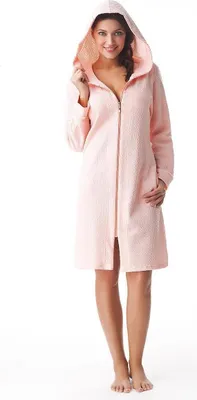 Produktbild von DOROTA kuscheliger und moderner Damen Baumwoll-Bademantel mit Taschen, Reißverschluss & Kapuze, Rosa, Gr. L