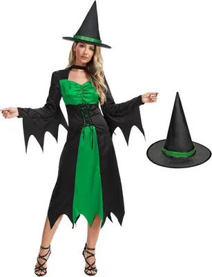 Productafbeelding van Heksenkostuum voor dames, boze heksenjurk met hoed, Halloween vampierkostuum voor volwassenen
