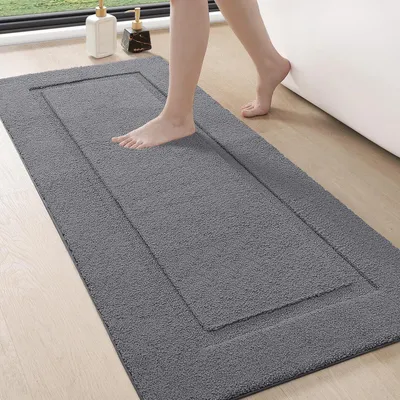 Produktbild von Badematte 60 x 150 cm, rutschfest, waschbar, weich, saugfähig, Mikrofaser, für Badewanne, Dusche und Badezimmer, grau