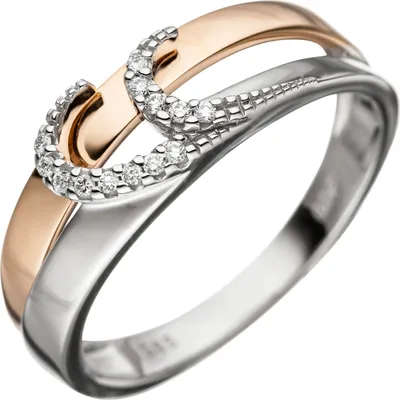 Produktbild von Gr. 60 Damen Ring 585 Gold Weißgold Rotgold bicolor 13 Diamanten Brillanten Goldring