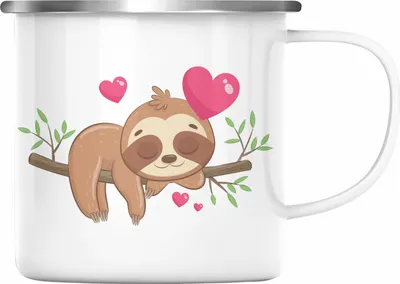 Produktbild von Trendation - Süßes Faultier Emaille Tasse Grafik Geschenk für Freundin (Silber)