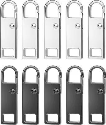 Reißverschlussschieber 10er-Set Metall abnehmbar, universell, schwarz-silber