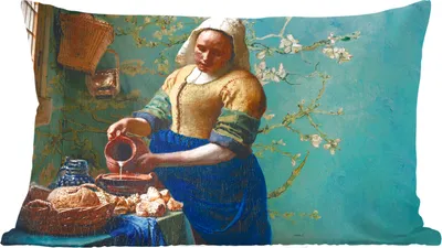 Produktbild von MuchoWow® Zierkissen Sofakissen Wohnzimmer Dekokissen 60x40 cm Milchmädchen - Mandelblüte - Van Gogh - Vermeer - Gemälde - Alte Meister - Kopfkissen - Polster mit Foto