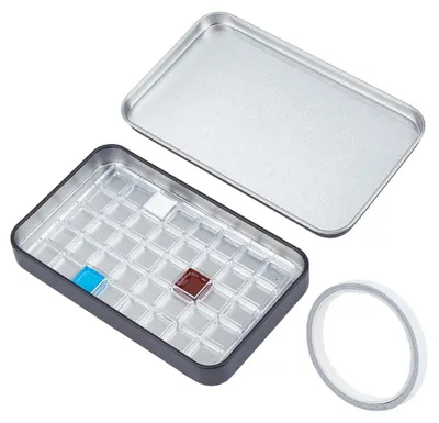 Productafbeelding van Aquarelverfsets - Metalen palette met 40 vakjes - Reisverfset voor buitenshuis en thuisgebruik - Zwart - 11x7 cm