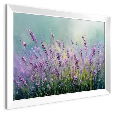 Obrázek produktu pro Obraz na zeď STYLER, rozměry 49x68 cm, motiv: levandule, květinový obraz, Paříž, rostliny, dekorace na zeď, vhodný do obývacího pokoje nebo ložnice, s rámem, designový