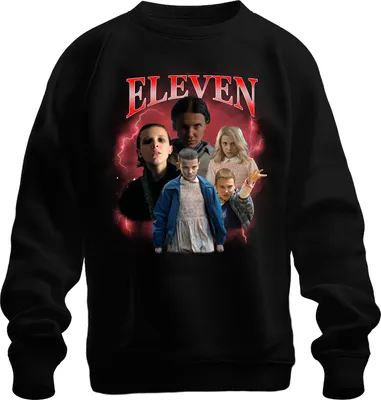 Produktbild von ELEVEN Elfie Stranger Serienfan Geschenk 80er Retro Hawkins 90s Bootleg Uni Sweatshirt Pullover, Schwarz, S