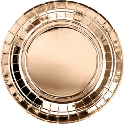 Image de 6 assiettes rondes en carton rose doré, brillantes, 18cm