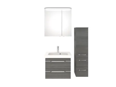 Produktbild von PELIPAL Balto Sprint Bad Möbel / Graphit Struktur quer NB,Mineralmarmor Waschtisch + Waschtischunterschrank + Spiegelschrank + Midischrank