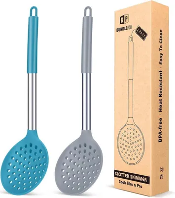Immagine prodotto di Set di mestoli da cucina 2 cucchiai scanalati resistenti al calore senza BPA e antiaderenti grigio blu verde