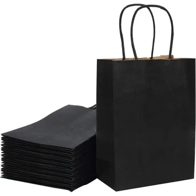Productafbeelding van Zwarte geschenktassen van kraftpapier, 25 stuks, afmetingen 33 x 25,4 x 12,7 cm, met handgrepen