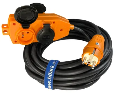 Image de Rallonge en caoutchouc H07RN-F 3x2,5mm² répartiteur orange et fiche 3m
