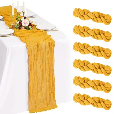 Produktbild von 6er Pack Käsetuch Tischläufer 55x300cm Gold Boho Gaze Rustikal Hochzeit Party Geburtstag