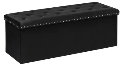 Immagine prodotto di Panca pieghevole con spazio contenitore, rivestita in velluto nero, dimensioni 110x40x40 cm