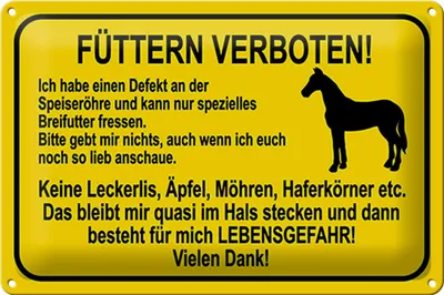 Produktbild von Blechschild  Hinweis füttern verboten Pferde, 30x20 cm, Blechschilder Bauernhof Landwirt Tiere