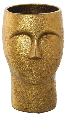 Keramik-Tafelvaas mit Gesicht, gold, 13 x 24 cm