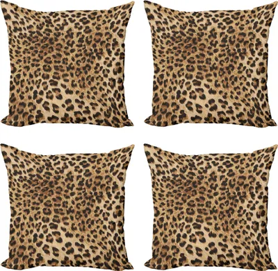 Produktbild von ABAKUHAUS Leopard-Druck Kissenbezug Set (4 Stück), Wildtierhaut, Moderner Doppelseitiger Digitaldruck, 50 cm x 50 cm, Pale Braun Schwarz