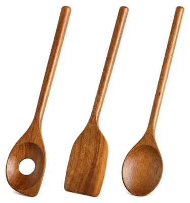 3er Holzlöffel-Set Akazie, 30 cm, Kochlöffel, Schaumlöffel, Spatel