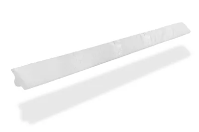A white wedge-shaped object with a textured surface casting a shadow on a white background.