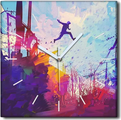 Produktbild von Coloray Uhr auf Leinwand 30x30 cm Wand Uhr Dekoration Wohnzimmer Segeltuch weiße Zeiger -Abstraktionsdachstadt.