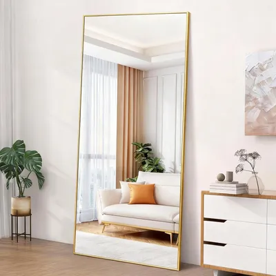 Image de Miroir de pleine longueur, 192 x 85 cm, noir, à poser, à fixer au mur, en aluminium et en verre