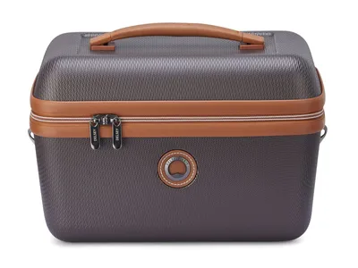 A Delsey Chatelet Air 2.0 Tote Beauty Case in brown and gray is shown against a white background.