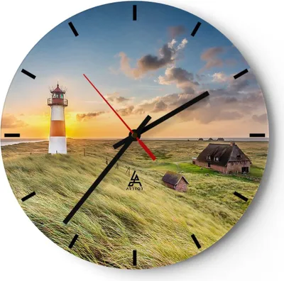 Produktbild von Wanduhr - Rund - Glasuhr - Leuchtturm Meer - 40x40cm - Schleichendes Uhrwerk - Lautlos - zum Aufhängen bereit - Dekoration Modern - Wanddekoration aus Glas - C3AR40x40-3695