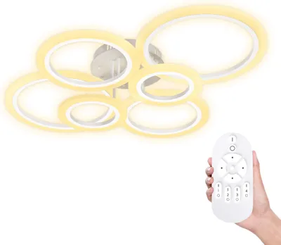 Obrázok produktu pre TRMLBE Stropné svietidlo 96W LED stropné svietidlo s diaľkovým ovládaním Stmievateľné kruhové moderné svietidlo 80x60cm izbové svietidlo, do spálne obývačky (6 krúžkov)