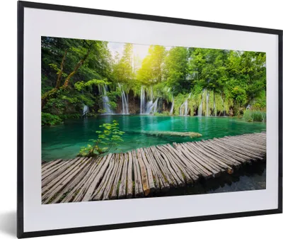 Produktbild von MuchoWow® Gerahmtes Poster Brücke - Wasserfall - Natur 60x40 cm - Poster mit Schwarzem Bilderrahmen Wandposter Rahmen Foto Bilder - Schlafzimmer - Plakat in Rahmen - Drucken