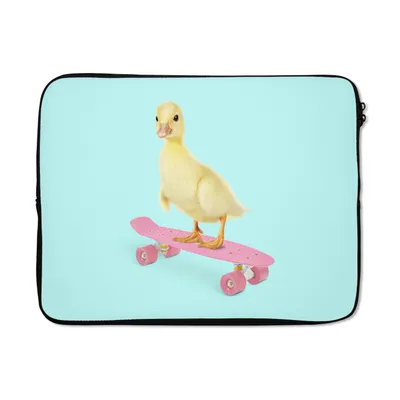 Produktbild von MuchoWow® Laptop Hülle 17 Zoll Laptoptasche Ente - Küken - Skateboard - Blau - Rosa - Zipper - Schutzabdeckung