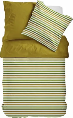 Produktbild von Sympathica Satin Bettwäsche Streifen Wende grün gold senf 135x200 cm